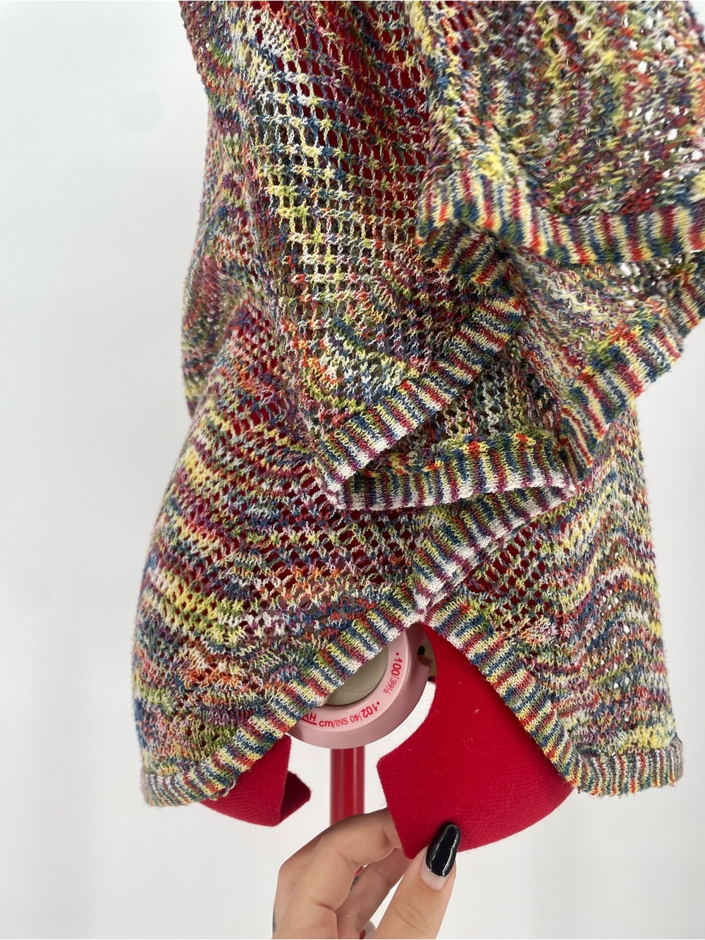 Muted Rainbow Striped Open Knit db Brand Poncho Festival Boho Shawl Tunic Top - Picture 5 of 9